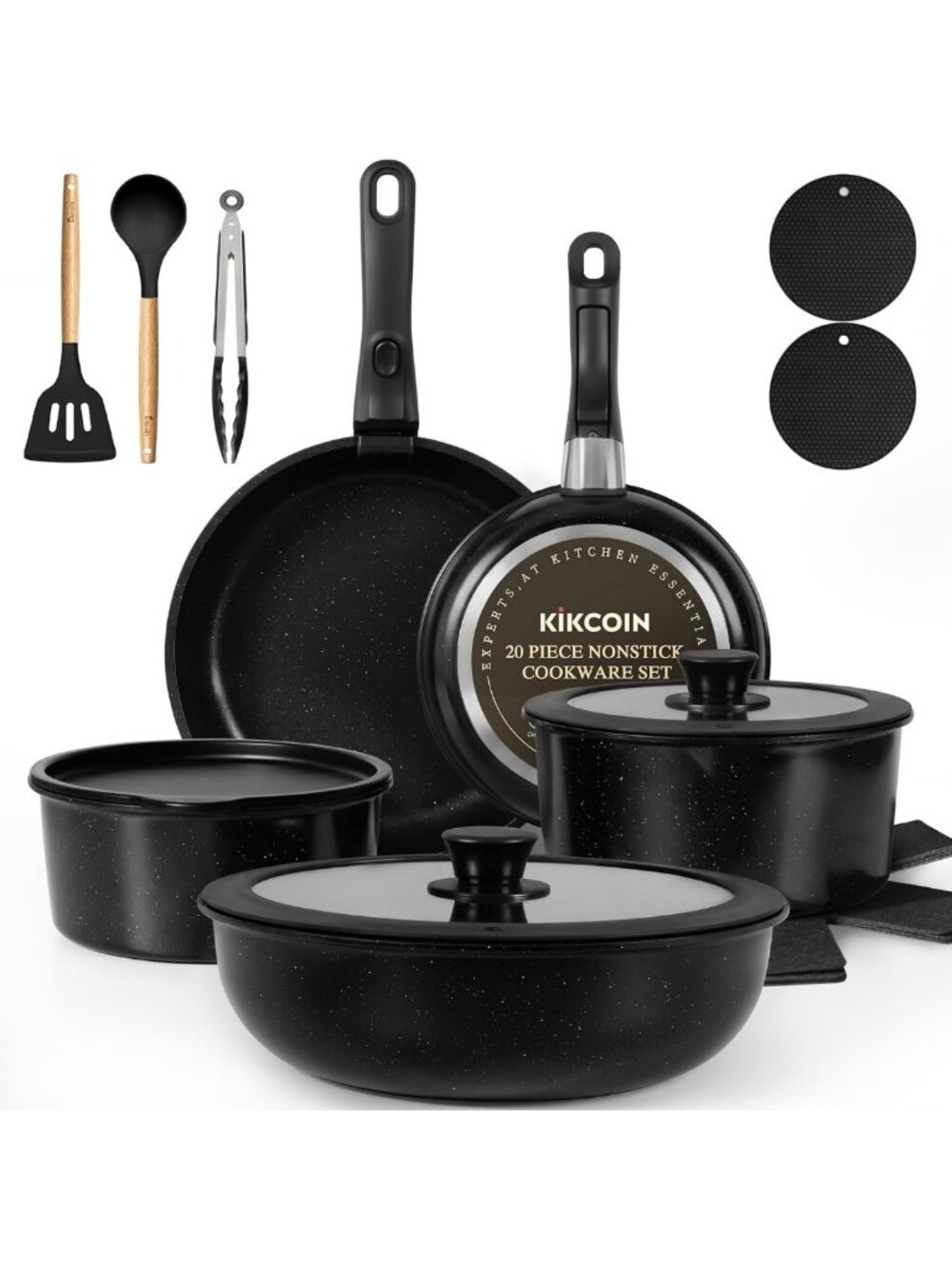 20-Piece Nonstick Cookware Set - Stackable Pots & Pans with Detachable Handles